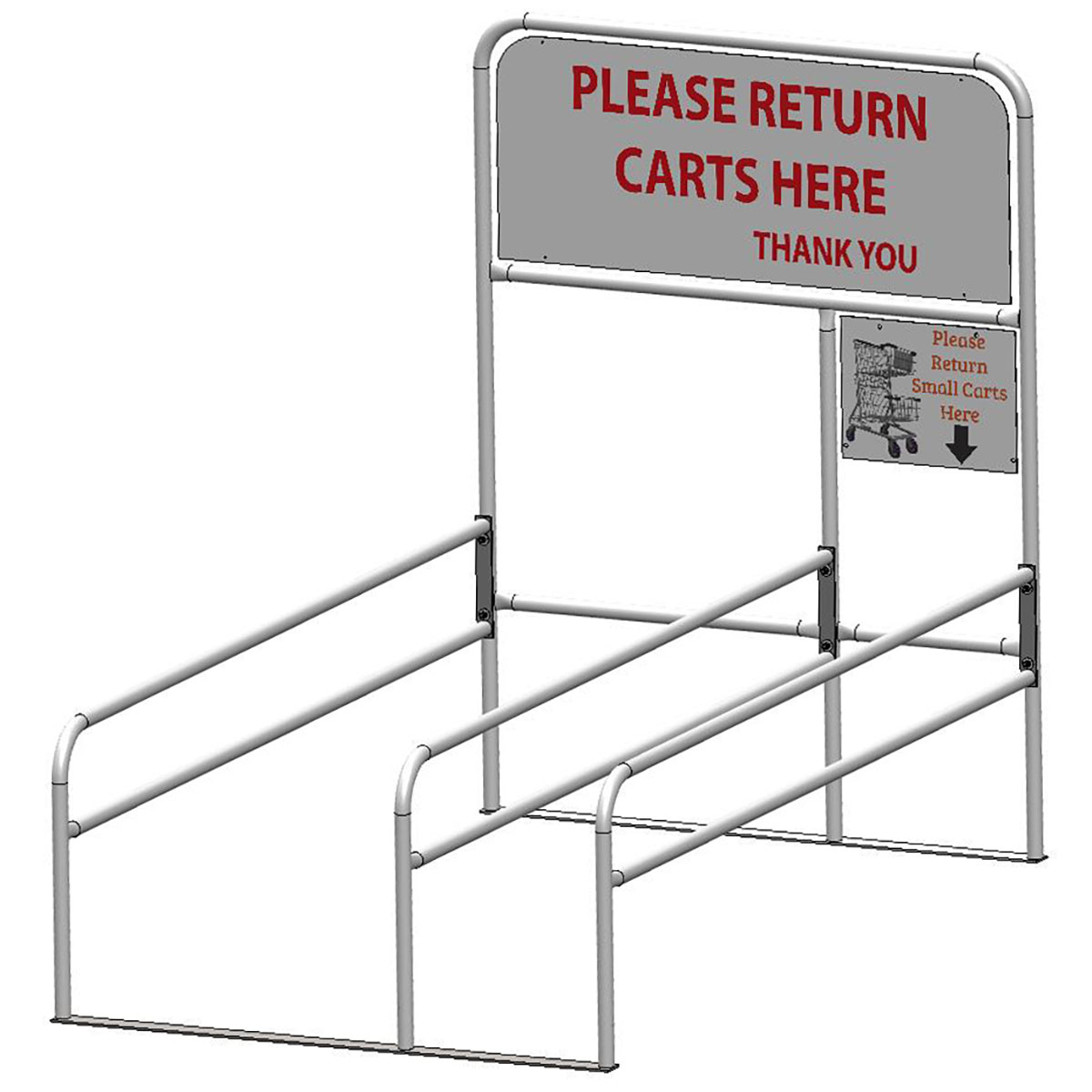 Cart Corral cart rack parking lot corral customer cart collection galvanized mechanical steel tubing and hot-dipped galvanized base plates shopping carts cart return Single cart corral double cart corral single corral double corral carriage storage single entry double entry through corral cart corral signage