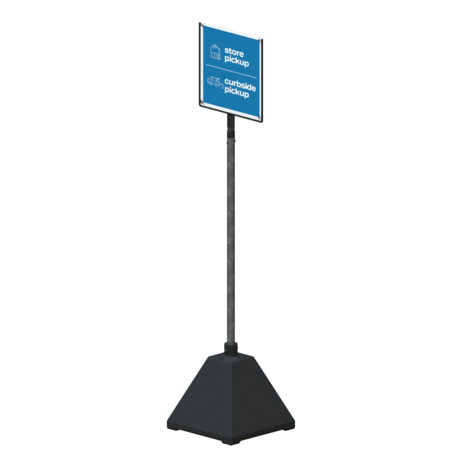 Store pick-up sign Curbside pick-up signage Customizable branding sign Easy assembly sign Portable sign display Parking spot identifier Stable outdoor signage Tool-free assembly Company logo sign Retail parking signage Store branding display Customer pick-up area sign