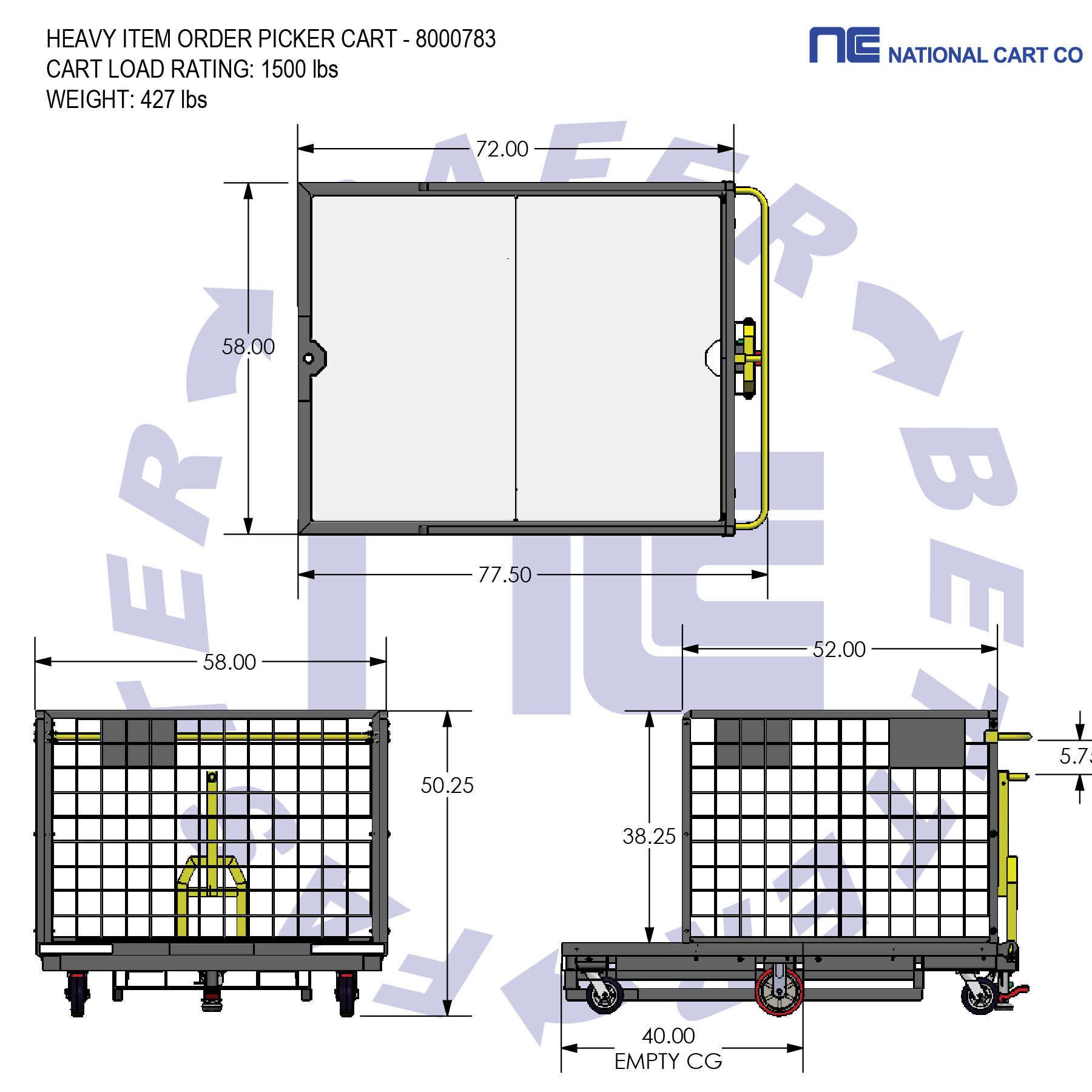 Forklift Compatible order picking cart with 3 sides