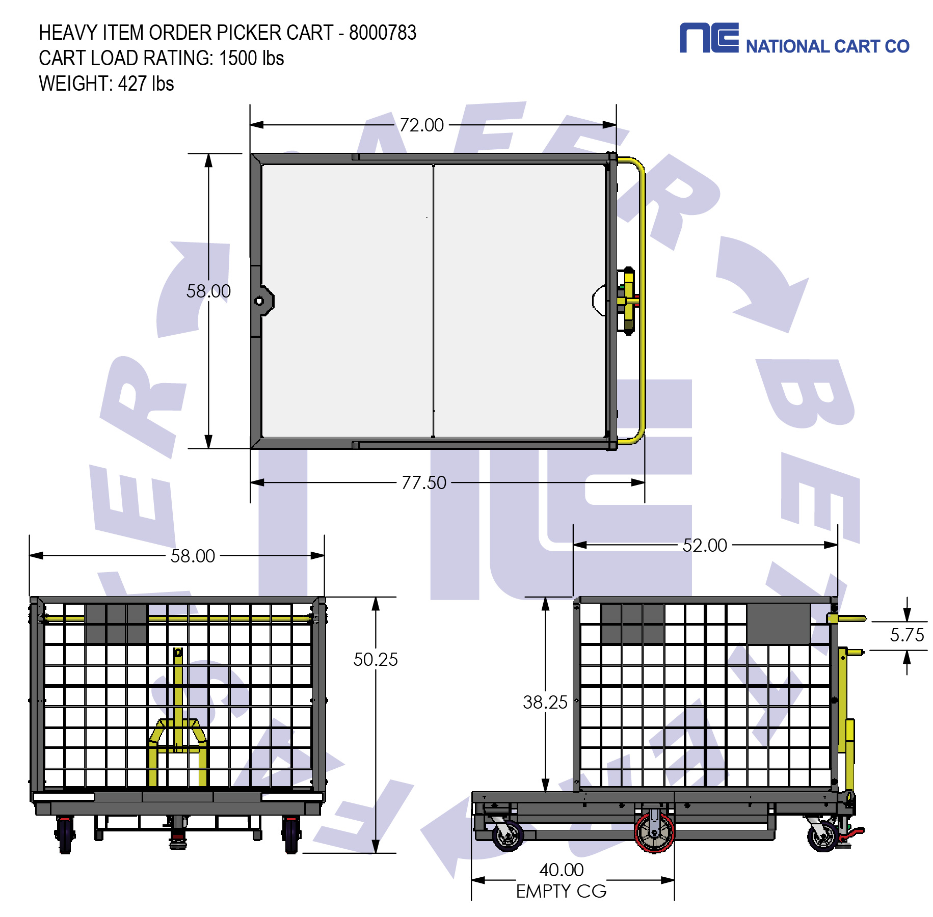 Forklift Compatible order picking cart with 3 sides