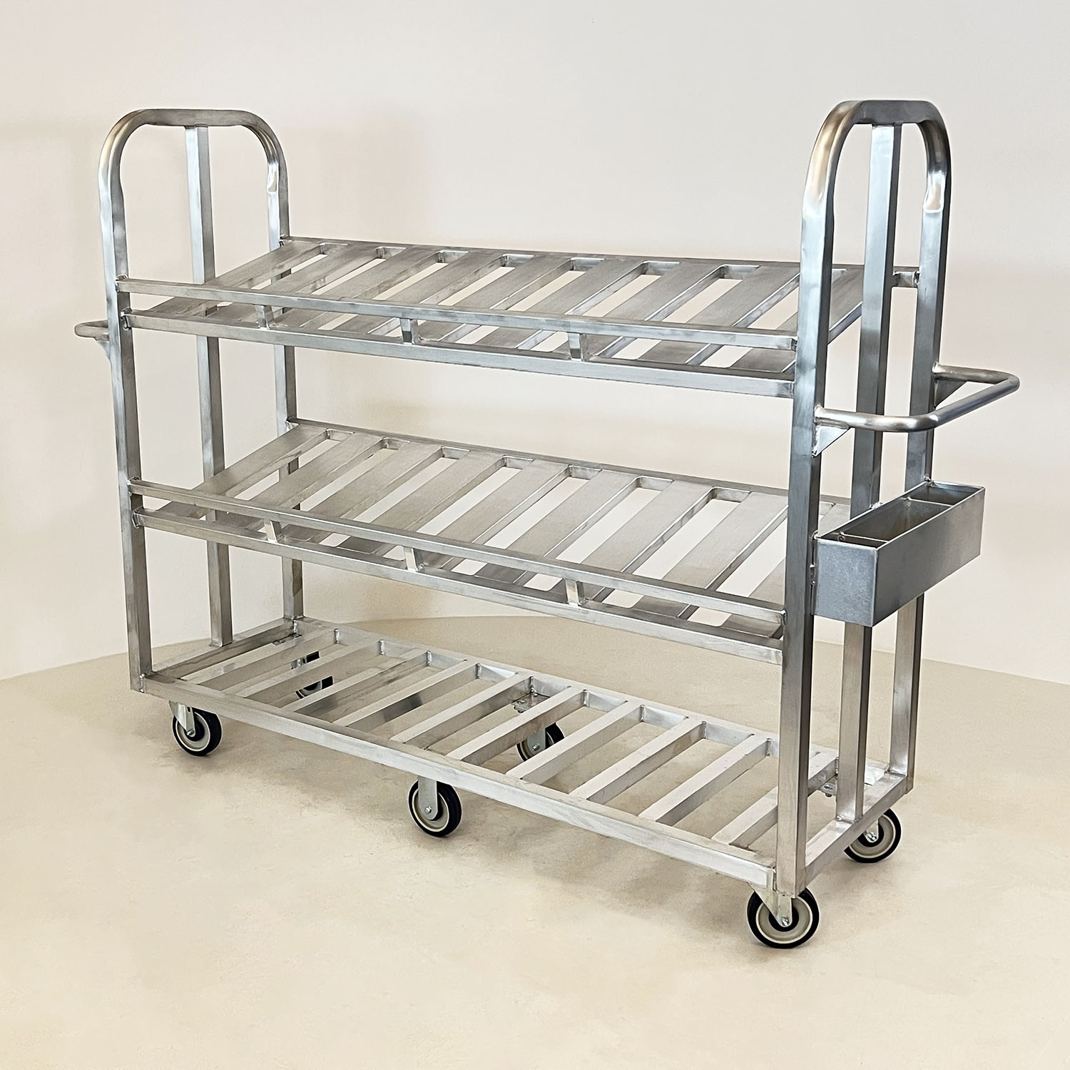 3 slant shelf picking cart Picking Cart Keeps Products Secured. The slant shelving with retention bar keeps items contained.