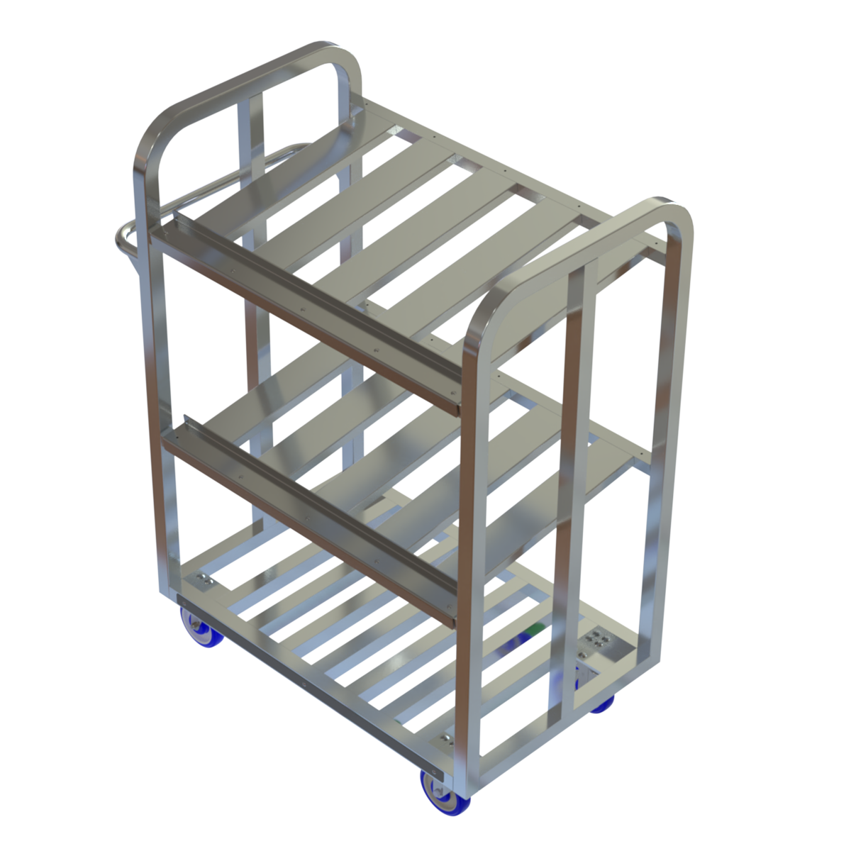 3 slant shelf picking cart Picking Cart Keeps Products Secured. The slant shelving with retention bar keeps items contained.