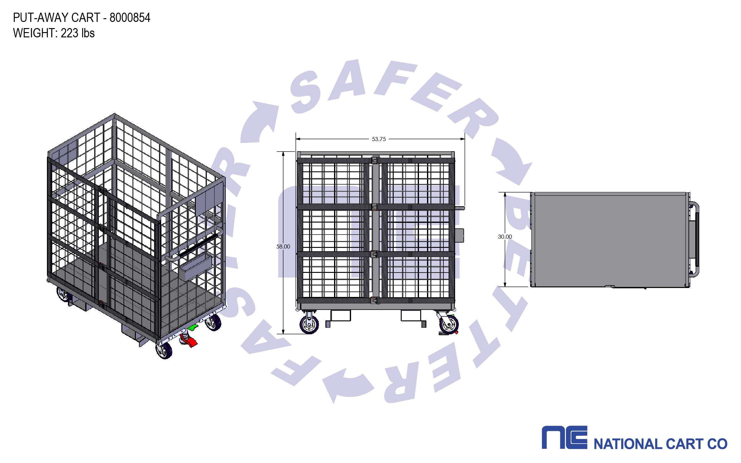 Adaptable for forklifts. Universal forklift-accepting pockets. Cage Cart