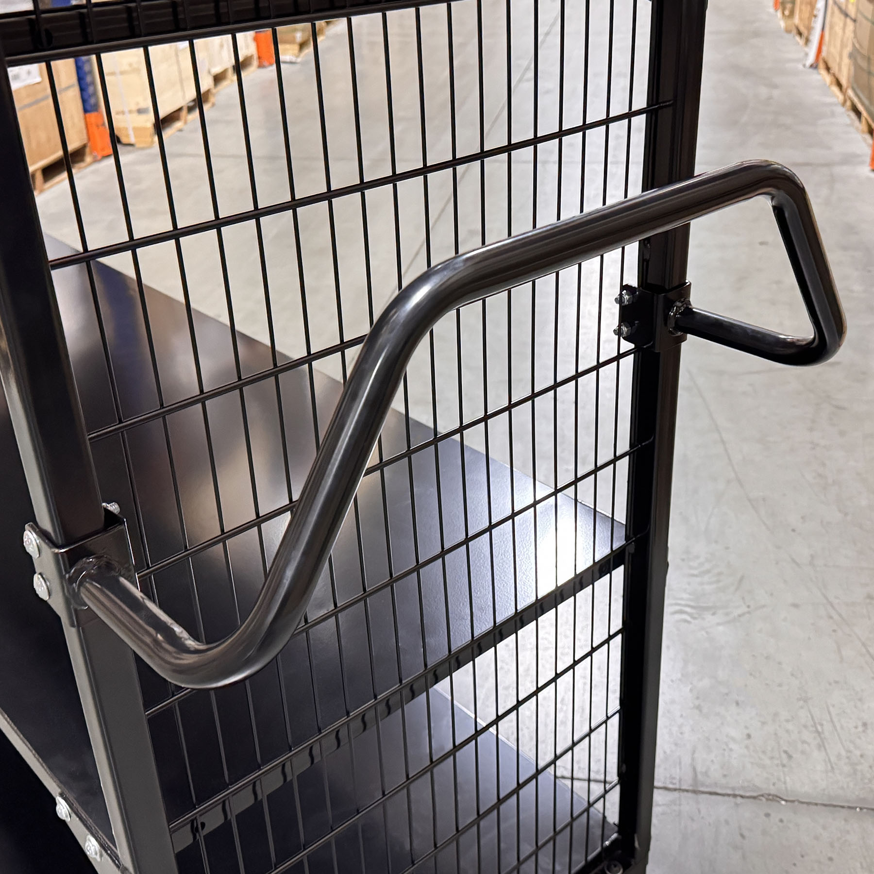 Secure two-sided enclosures keep products in place during transport without obscuring visibility. Highlights how the cart’s enclosure panels help prevent items from falling off shelves while still allowing associates to quickly see and access stock, perfect for warehouse and fulfillment workflows.
