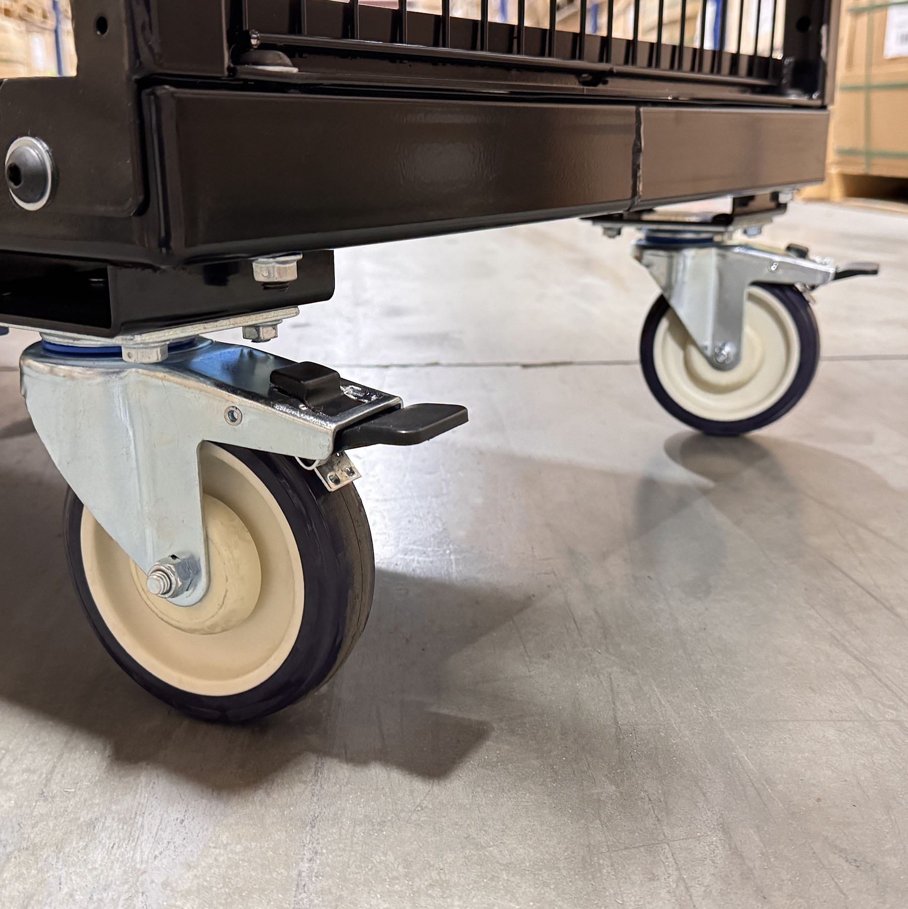 A concise callout list emphasizing the key benefits of the cart for material handling, from the heavy-duty welded frame to the stability delivered by the five-wheel design and ergonomic handling for fatigue-free use. • 4-Shelf Non-Sort Rebin Cart with ergonomic handle and heavy-duty steel frame • Warehouse rebin cart with four open shelves and secure side panels • Industrial material handling cart with NO ROCK caster design and swivel locks • Technical diagram of National Cart 4-Shelf Non-Sort Rebin Cart dimensions