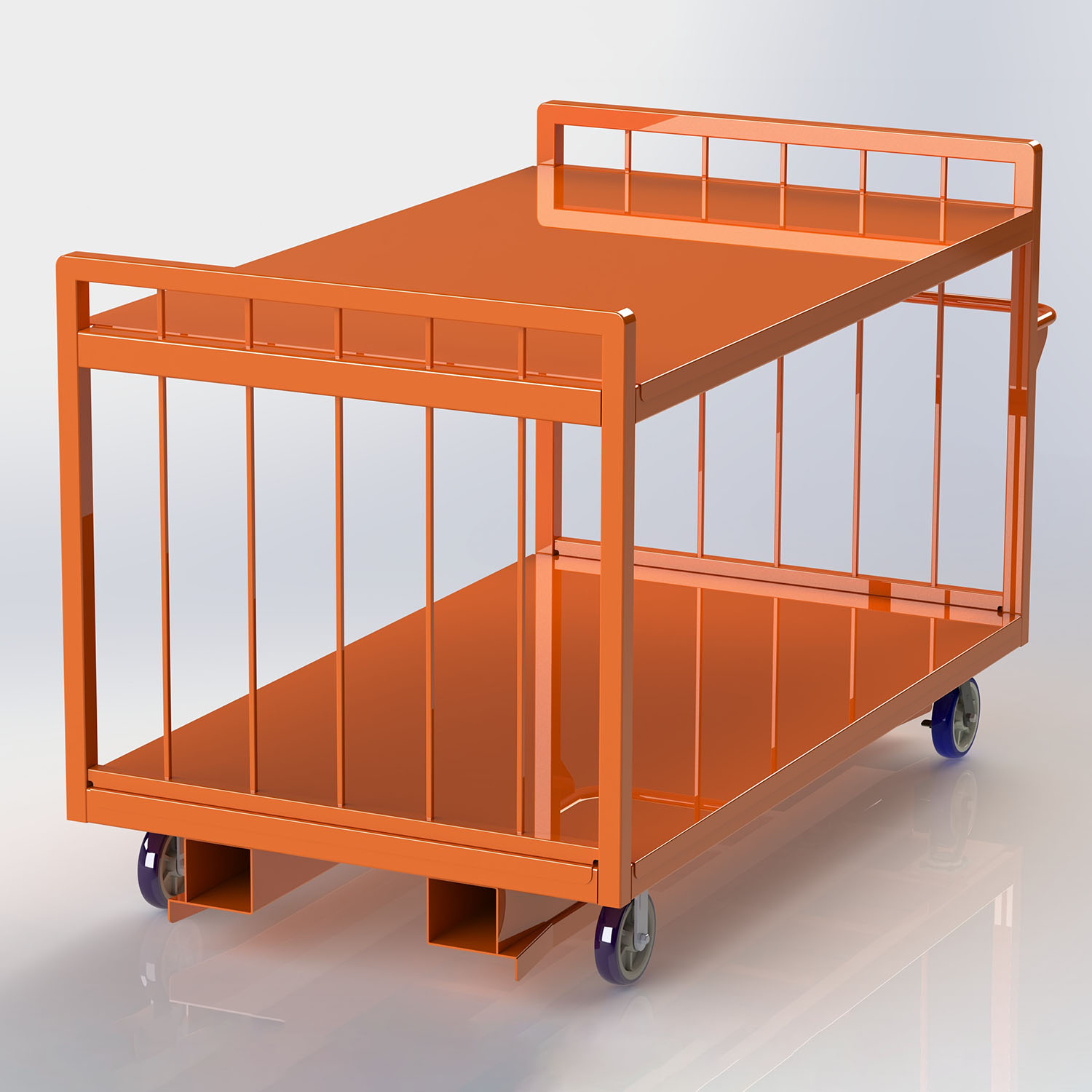 Forklift Compatible. Universal forklift-accepting pockets. Pockets accessible from back end of cart.