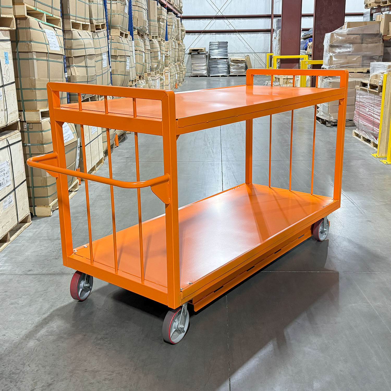 Forklift Compatible. Universal forklift-accepting pockets. Pockets accessible from back end of cart. Utility Cart Transport Cart Handling Trolley Conveyance Cart Logistics Cart Transport Trolley Warehouse Cart Service Cart Industrial Cart Load Carrier Hauling Cart Carrying Cart Freight Cart Transfer Cart Shuttle Cart Rolling Cart Handling Dolly Cargo Cart Movable Cart Stock Cart