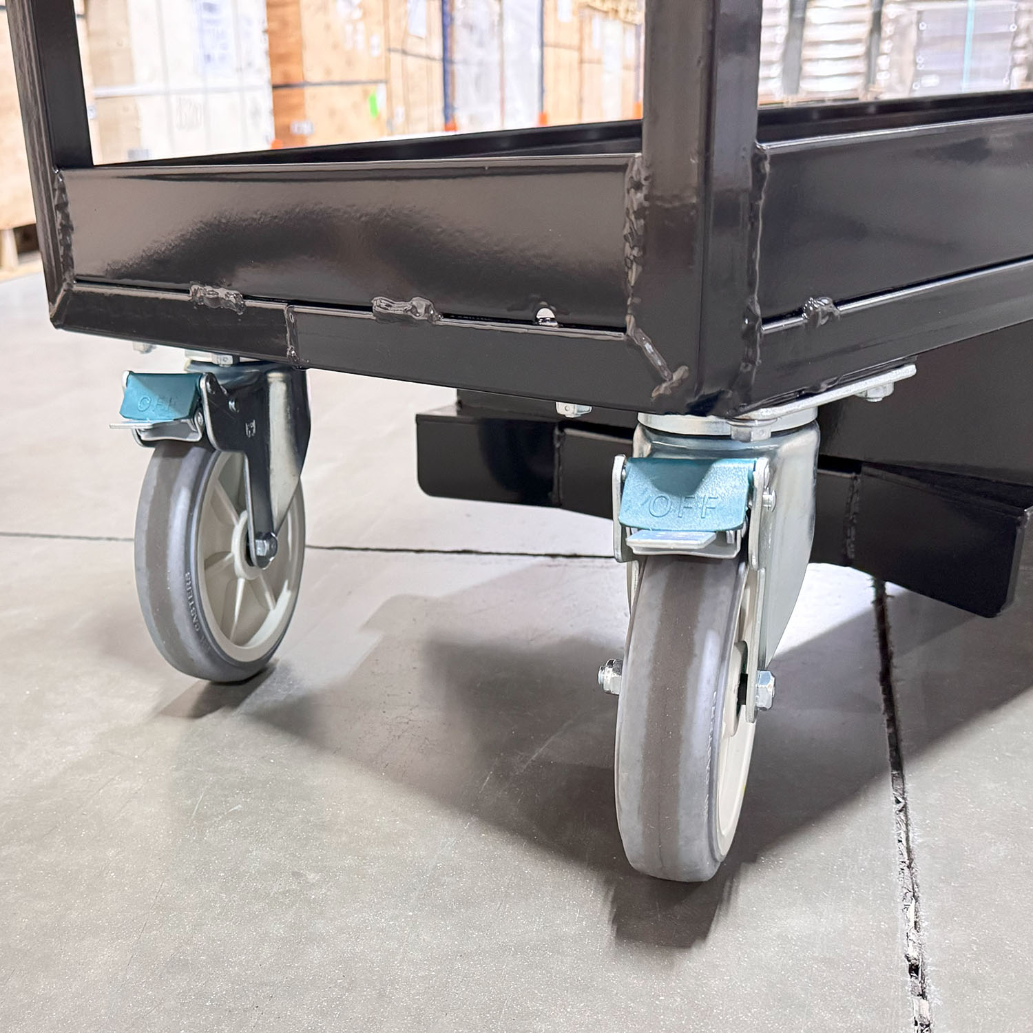 Heavy Item Cart Shelf Cart Walkie Rider Pick Cart Heavy-duty steel pockets Forklift compatible cart Polyurethane wheels Phenolic wheels Manpowered cart Bulk item cart Durable cart Steel construction cart Powder coat finish Raised edge shelves Vertical tubes containment Large handle cart 4-wheel cart Easy mobility cart Versatile cart Increased productivity cart Fully assembled cart