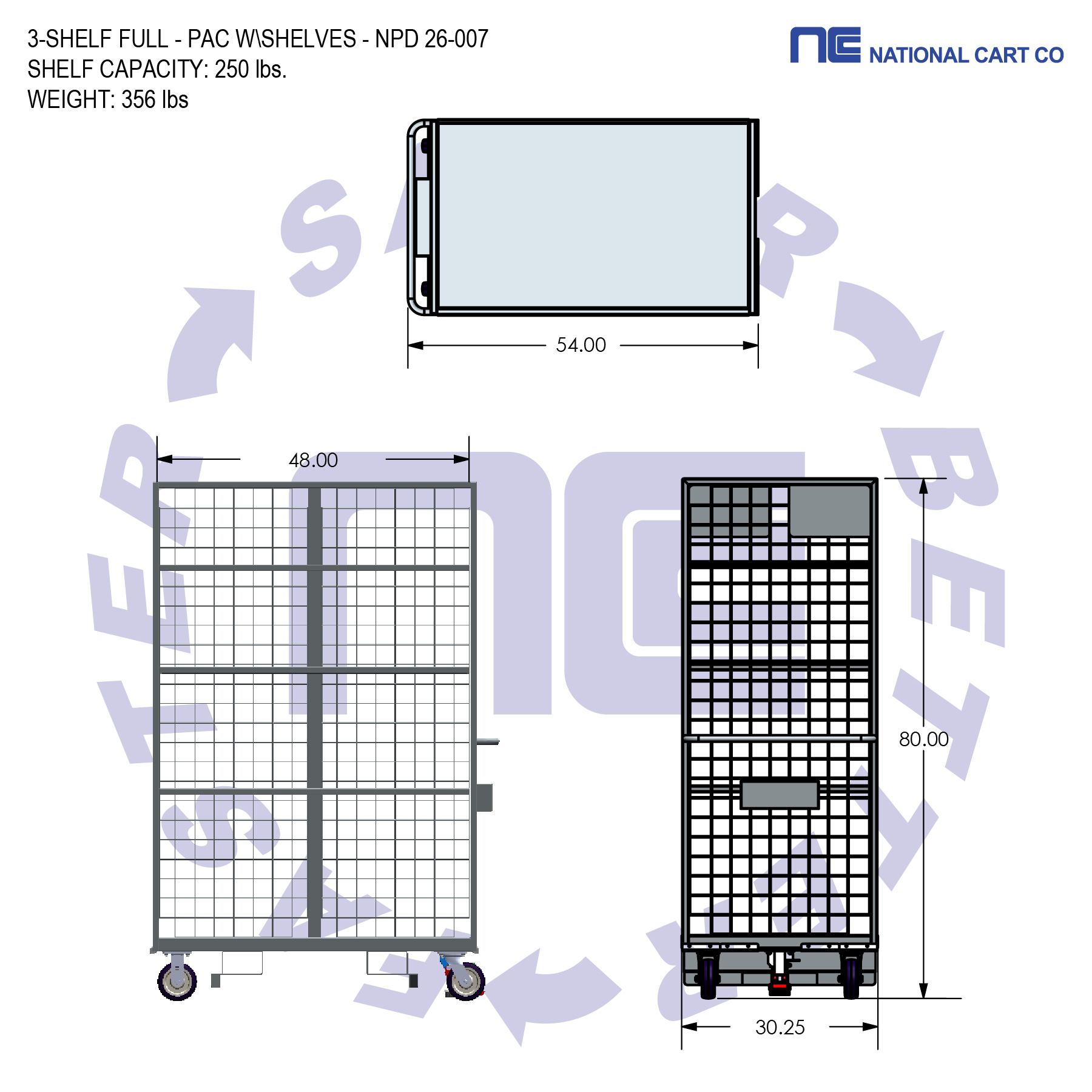 Four-shelf warehouse distribution cart with forklift compatibility, stomp brake safety system, and integrated accessory storage for efficient order picking and product transport.
